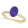 Oval Tanzanite & Diamond Single Row Hidden Halo Engagement Ring 14k Yellow Gold (0.68ct)