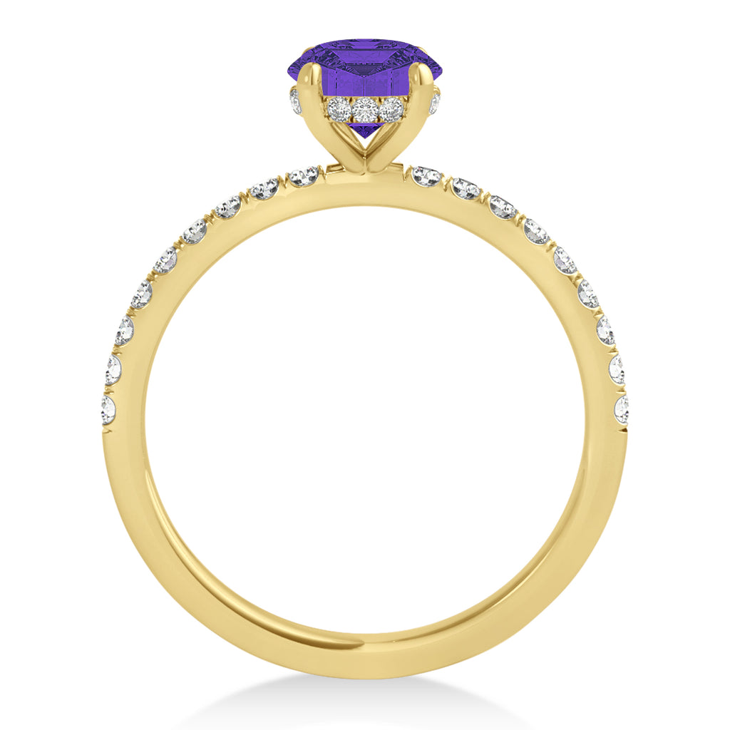 Oval Tanzanite & Diamond Single Row Hidden Halo Engagement Ring 14k Yellow Gold (0.68ct)