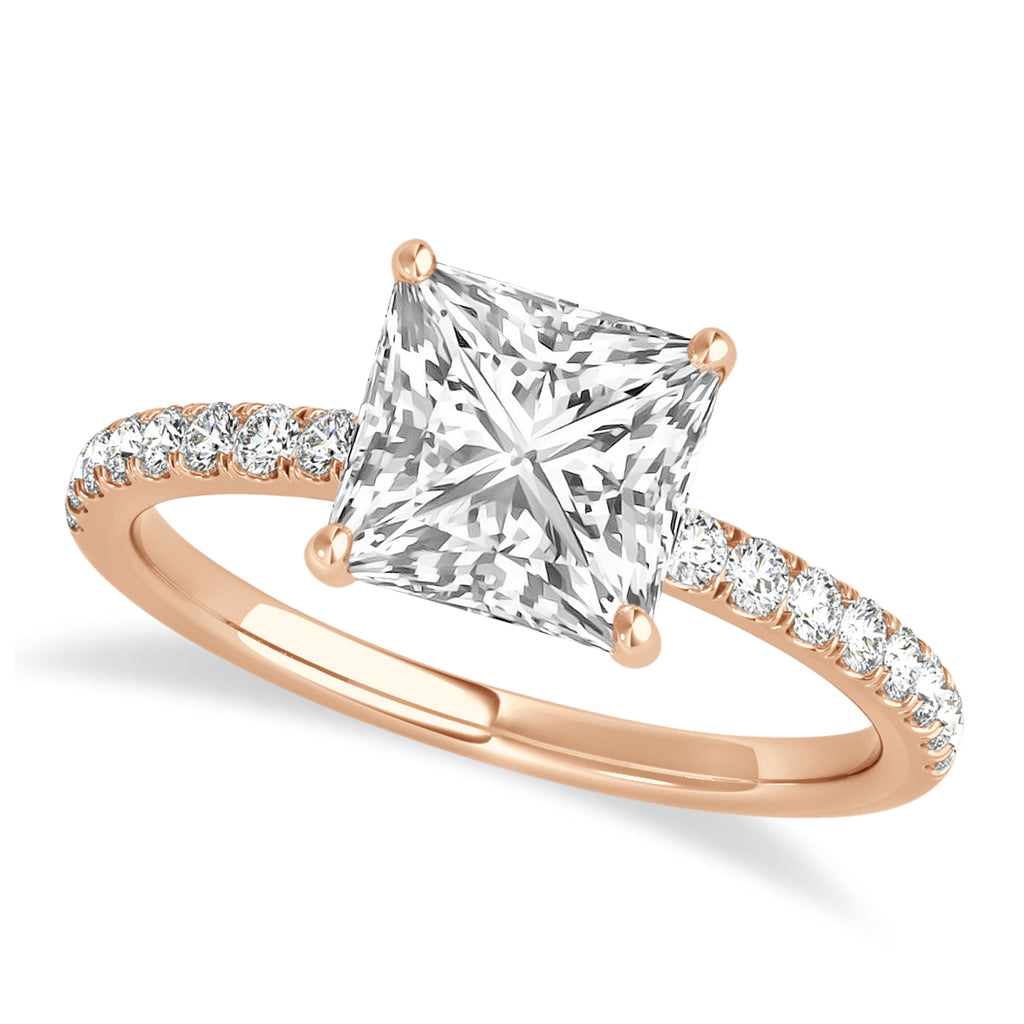 Princess Diamond Single Row Hidden Halo Engagement Ring 14k Rose Gold (0.81ct)