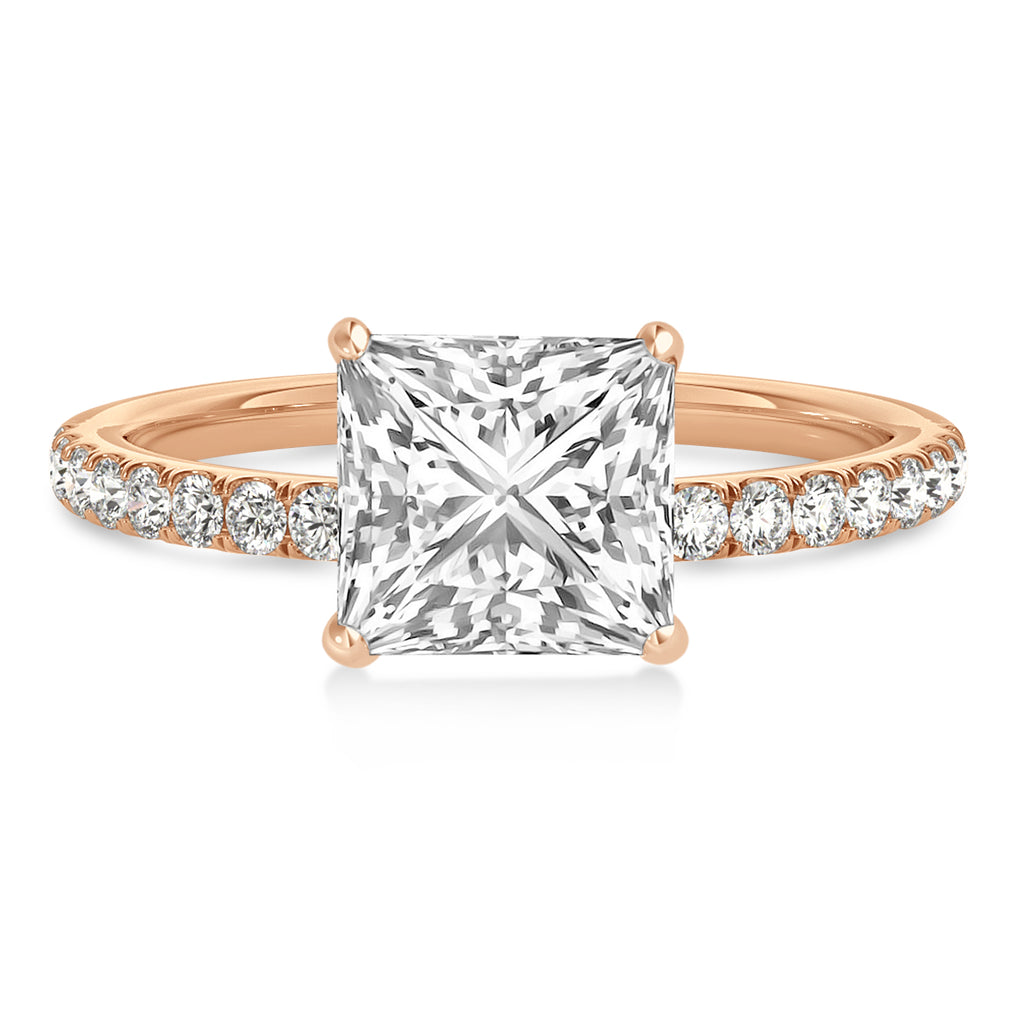 Princess Diamond Single Row Hidden Halo Engagement Ring 14k Rose Gold (0.81ct)