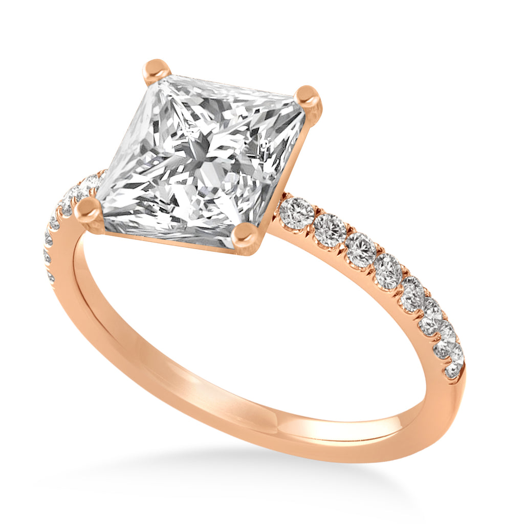 Princess Diamond Single Row Hidden Halo Engagement Ring 14k Rose Gold (0.81ct)