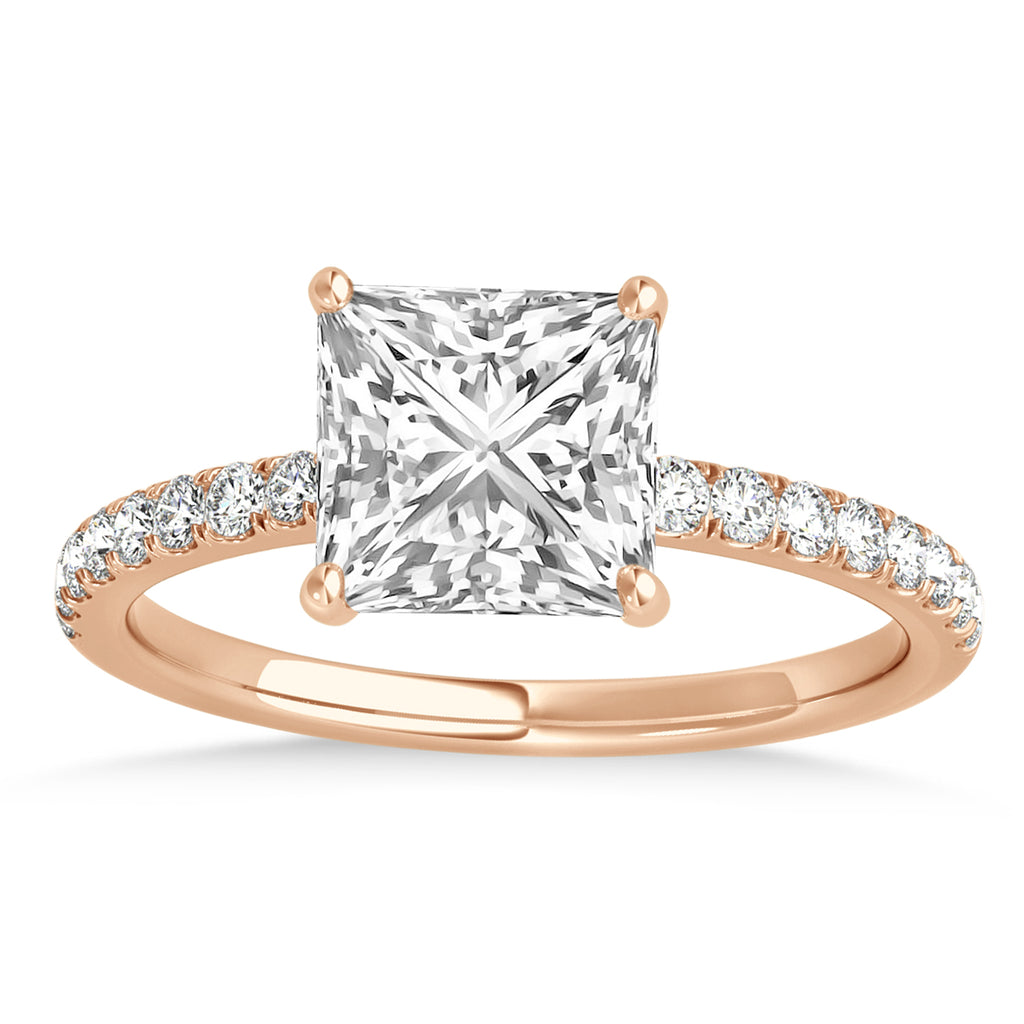 Princess Diamond Single Row Hidden Halo Engagement Ring 14k Rose Gold (0.81ct)