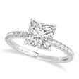 Princess Diamond Single Row Hidden Halo Engagement Ring 14k White Gold (0.81ct)