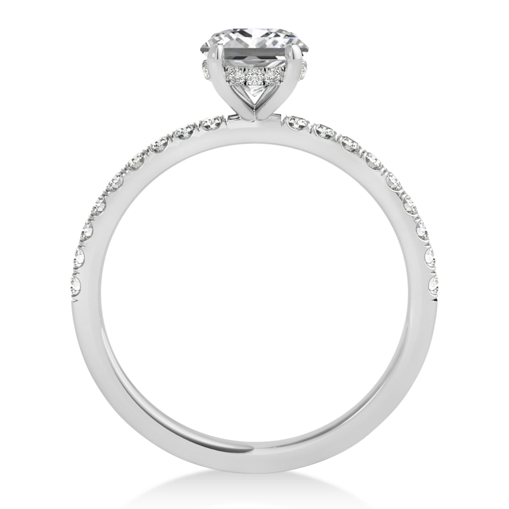 Princess Diamond Single Row Hidden Halo Engagement Ring 14k White Gold (0.81ct)