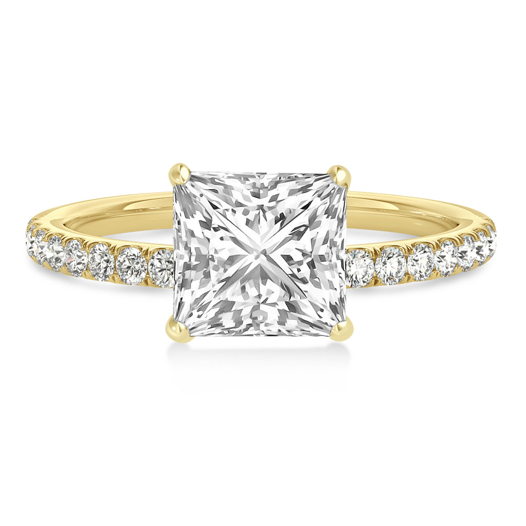 Princess Diamond Single Row Hidden Halo Engagement Ring 18k Yellow Gold (0.81ct)