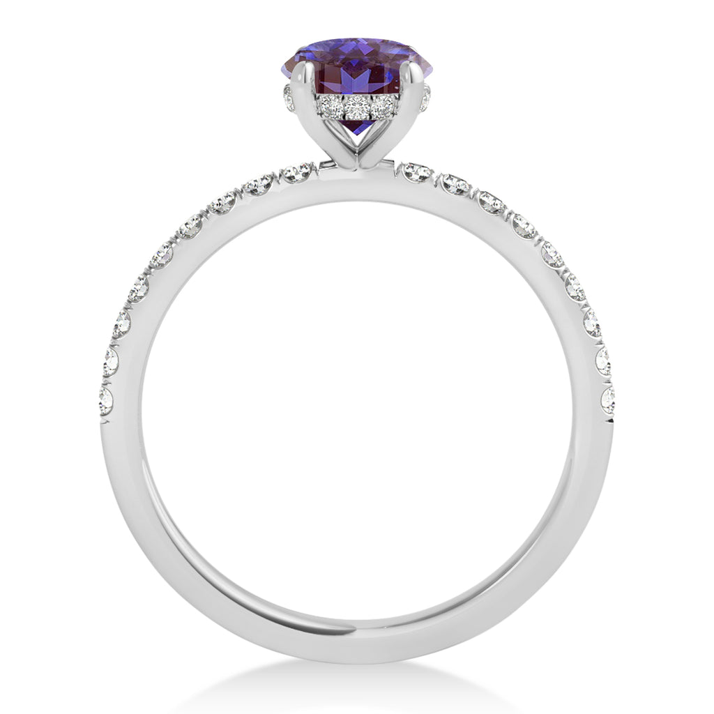 Princess Alexandrite & Diamond Single Row Hidden Halo Engagement Ring 18k White Gold (0.81ct)