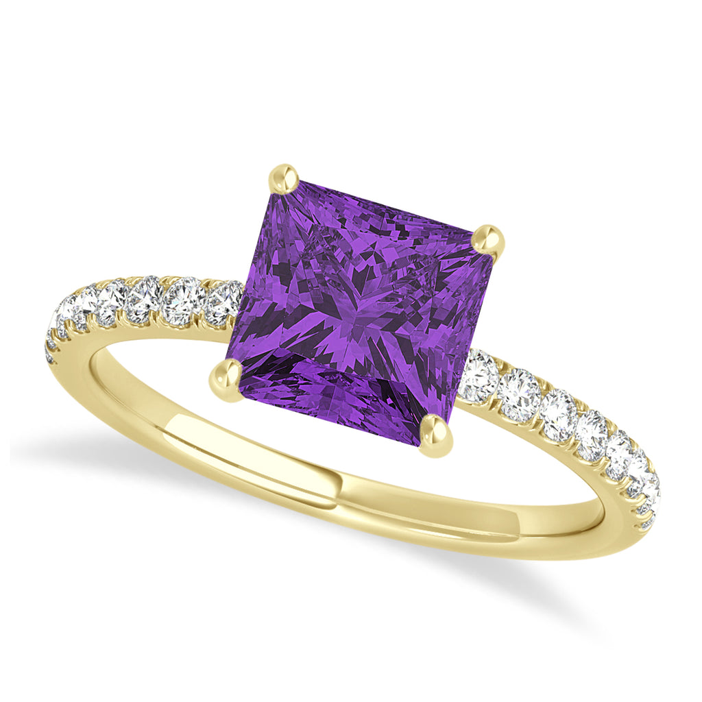 Princess Amethyst & Diamond Single Row Hidden Halo Engagement Ring 14k Yellow Gold (0.81ct)