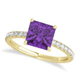 Princess Amethyst & Diamond Single Row Hidden Halo Engagement Ring 14k Yellow Gold (0.81ct)