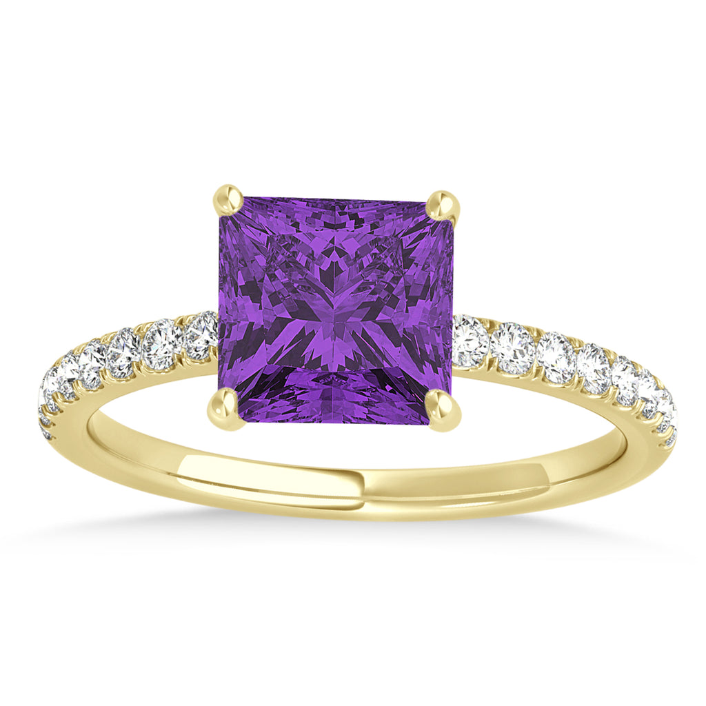 Princess Amethyst & Diamond Single Row Hidden Halo Engagement Ring 14k Yellow Gold (0.81ct)