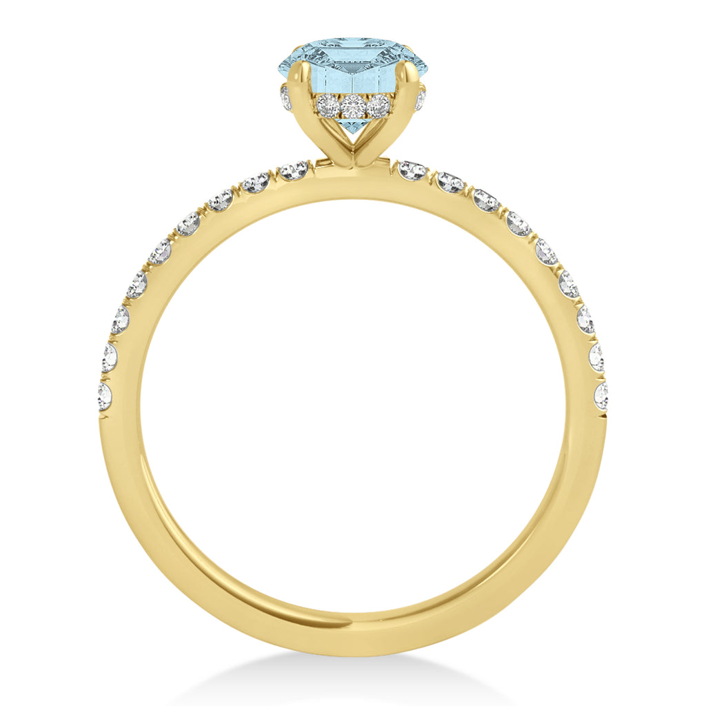Princess Aquamarine & Diamond Single Row Hidden Halo Engagement Ring 14k Yellow Gold (0.81ct)