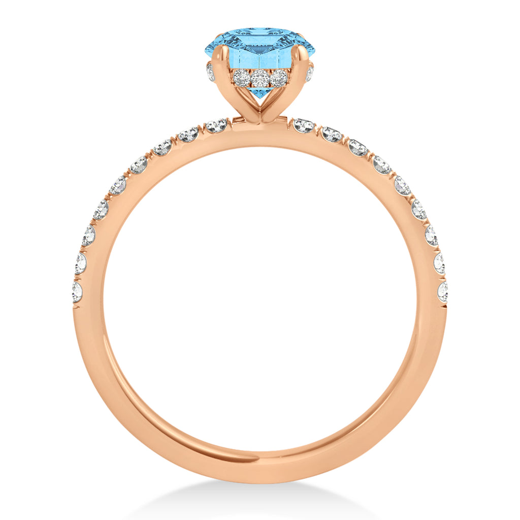 Princess Blue Topaz & Diamond Single Row Hidden Halo Engagement Ring 14k Rose Gold (0.81ct)