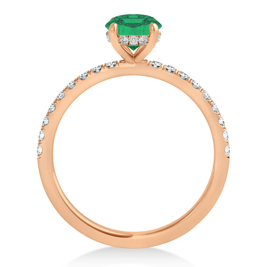 Princess Emerald & Diamond Single Row Hidden Halo Engagement Ring 14k Rose Gold (0.81ct)