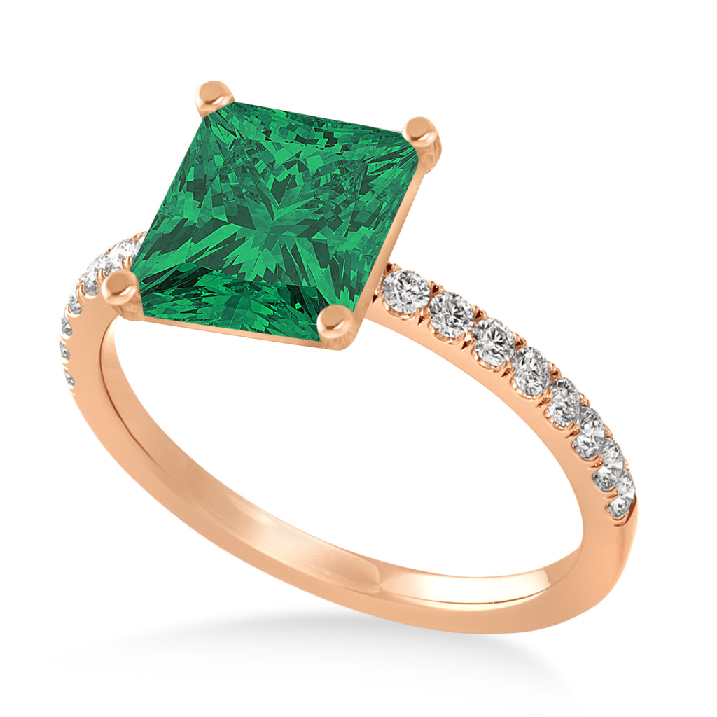 Princess Emerald & Diamond Single Row Hidden Halo Engagement Ring 18k Rose Gold (0.81ct)