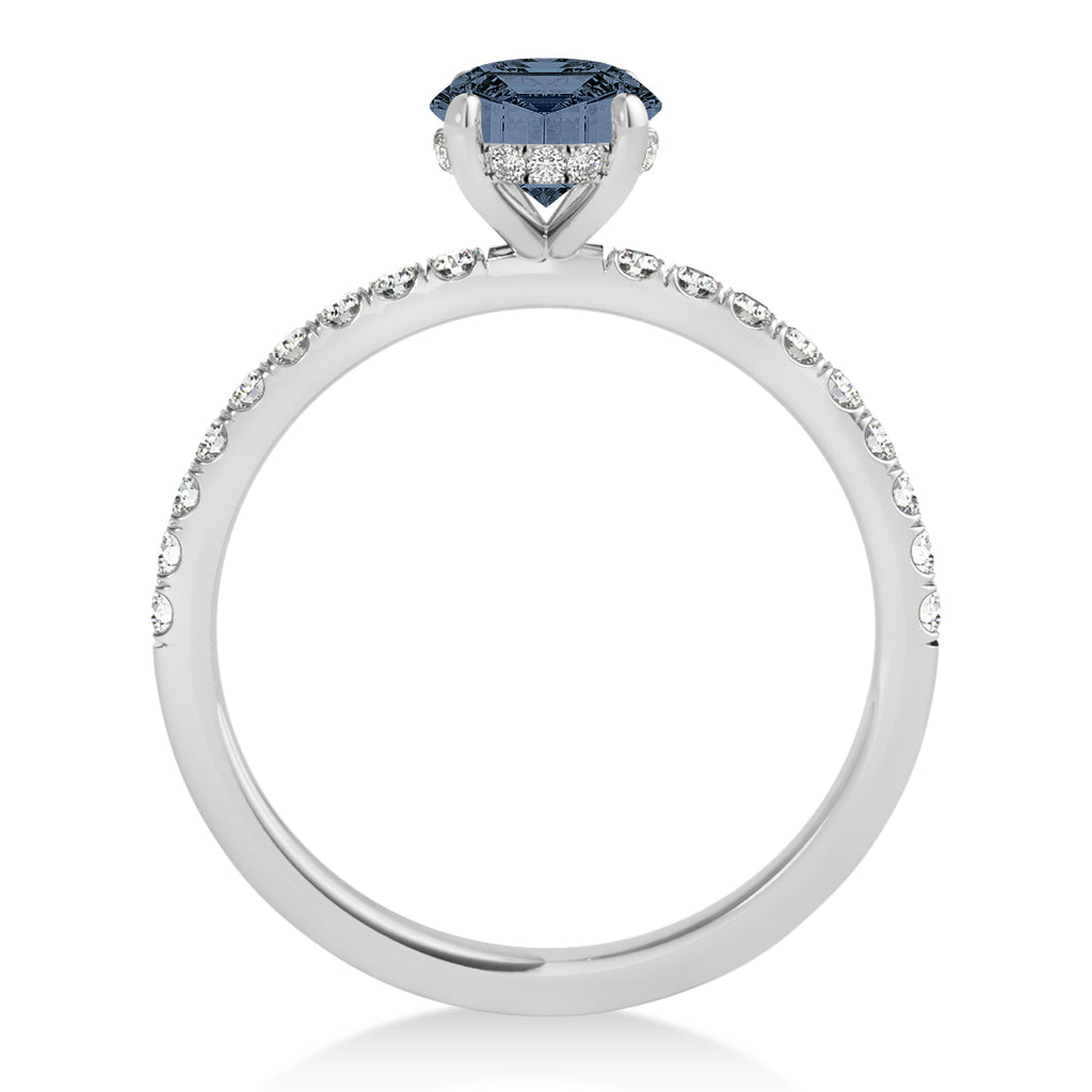 Princess Gray Spinel & Diamond Single Row Hidden Halo Engagement Ring 14k White Gold (0.81ct)