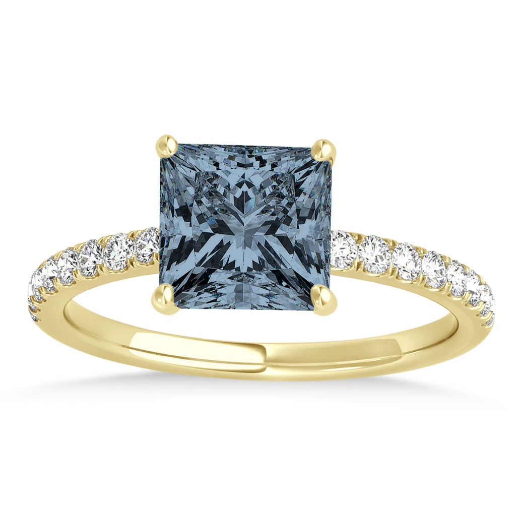 Princess Gray Spinel & Diamond Single Row Hidden Halo Engagement Ring 14k Yellow Gold (0.81ct)