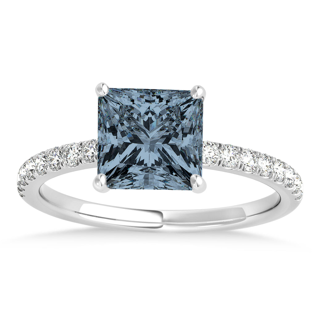 Princess Gray Spinel & Diamond Single Row Hidden Halo Engagement Ring 18k White Gold (0.81ct)