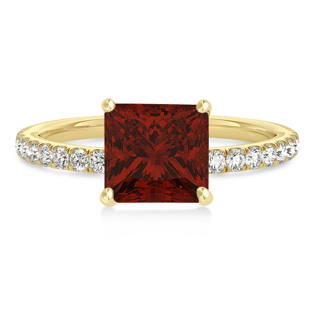 Princess Garnet & Diamond Single Row Hidden Halo Engagement Ring 14k Yellow Gold (0.81ct)
