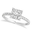 Princess Lab Diamond Single Row Hidden Halo Engagement Ring 14k White Gold (0.81ct)