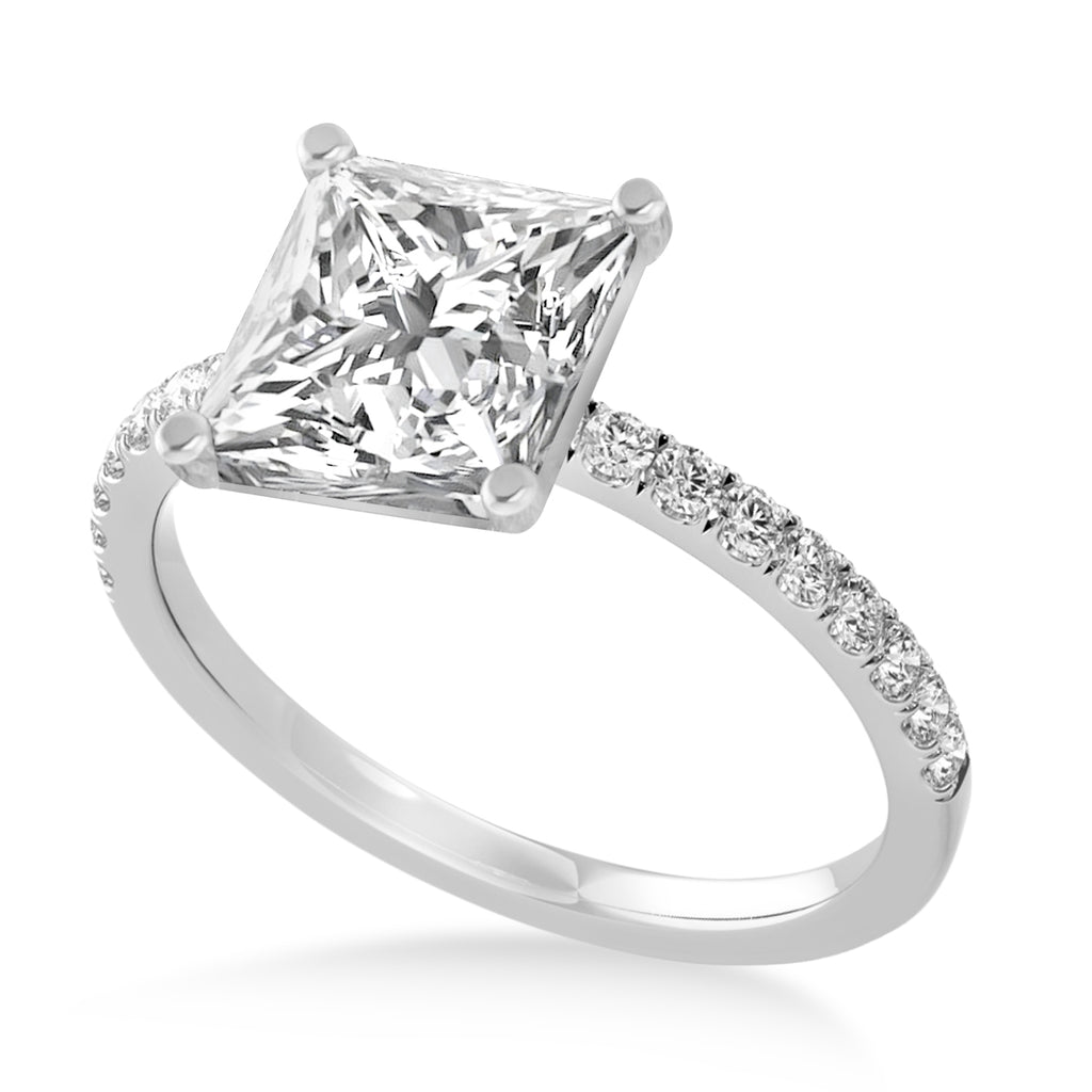 Princess Lab Diamond Single Row Hidden Halo Engagement Ring 18k White Gold (0.81ct)