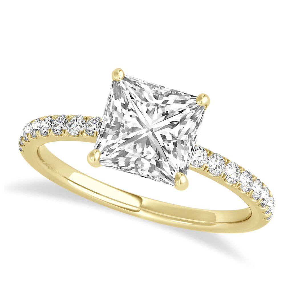 Princess Lab Diamond Single Row Hidden Halo Engagement Ring 18k Yellow Gold (0.81ct)