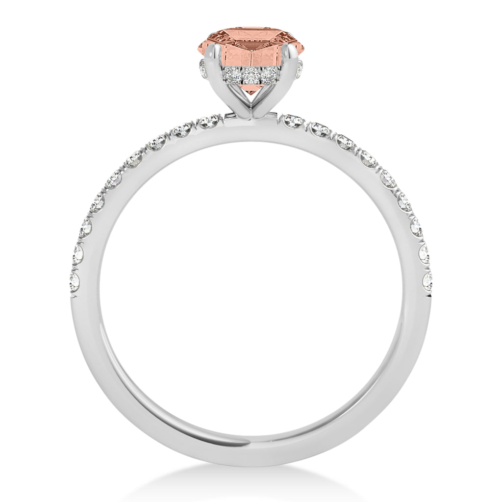 Princess Morganite & Diamond Single Row Hidden Halo Engagement Ring Palladium (0.81ct)