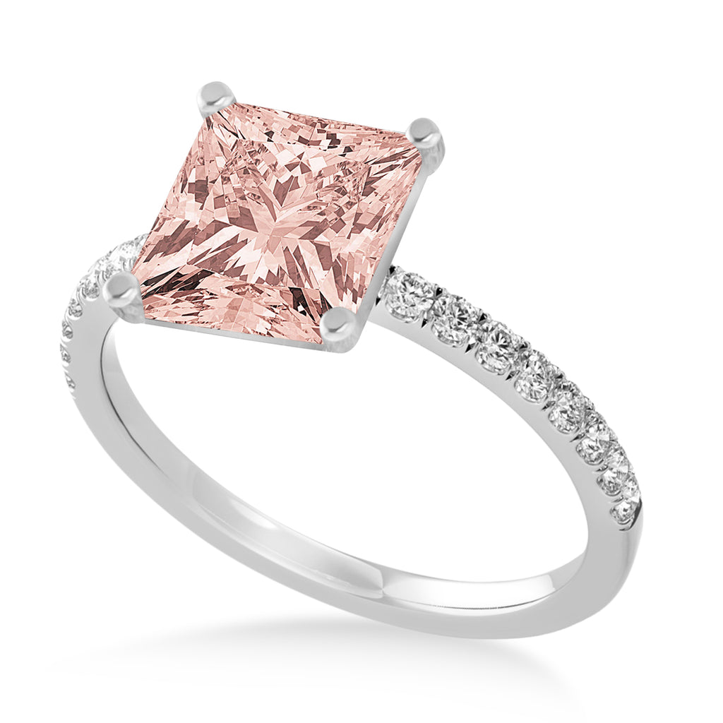 Princess Morganite & Diamond Single Row Hidden Halo Engagement Ring Palladium (0.81ct)