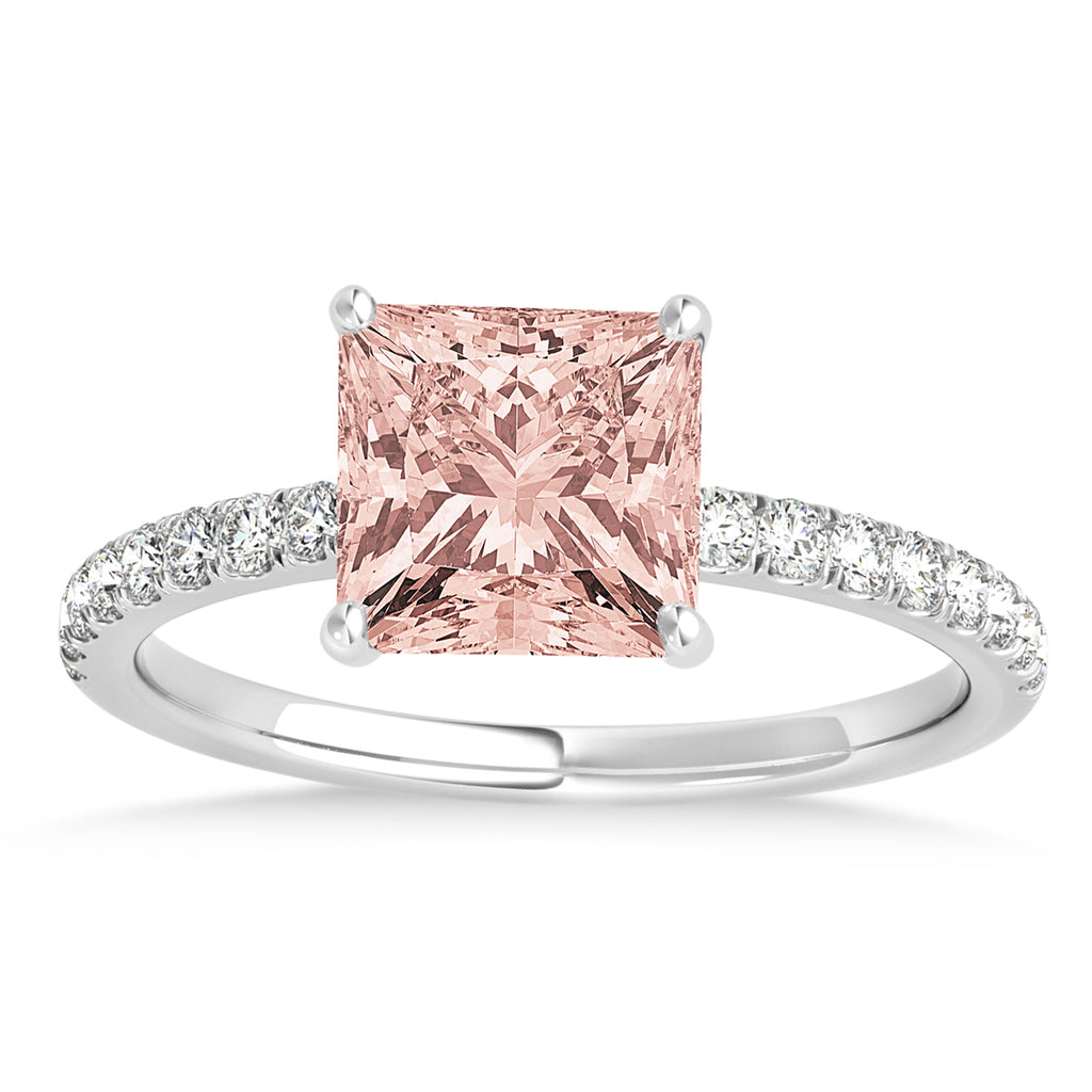 Princess Morganite & Diamond Single Row Hidden Halo Engagement Ring Palladium (0.81ct)