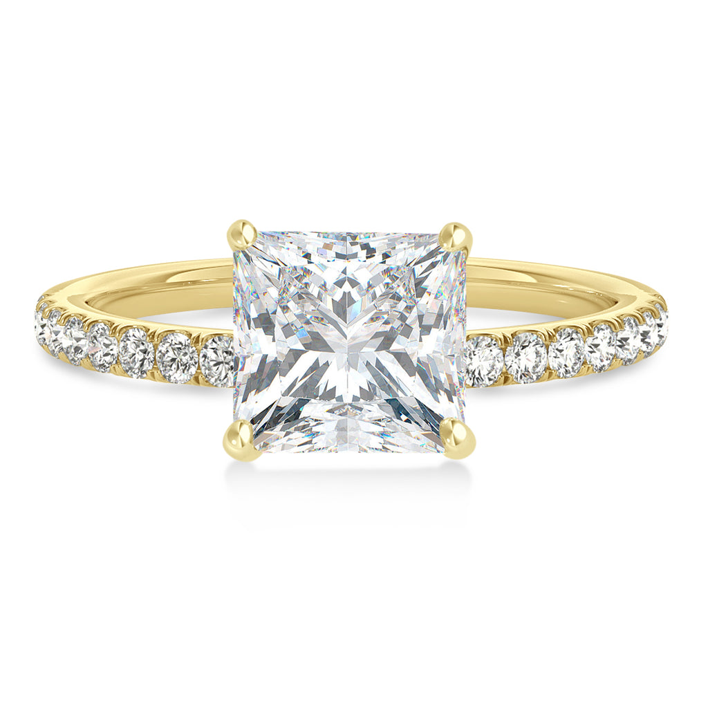 Princess Moissanite & Diamond Single Row Hidden Halo Engagement Ring 14k Yellow Gold (0.81ct)