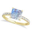 Princess Moonstone & Diamond Single Row Hidden Halo Engagement Ring 14k Yellow Gold (0.81ct)