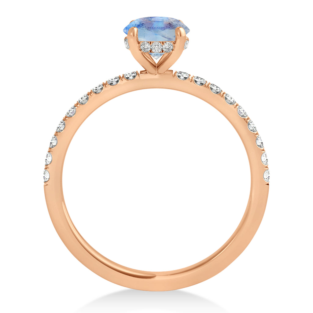 Princess Moonstone & Diamond Single Row Hidden Halo Engagement Ring 18k Rose Gold (0.81ct)