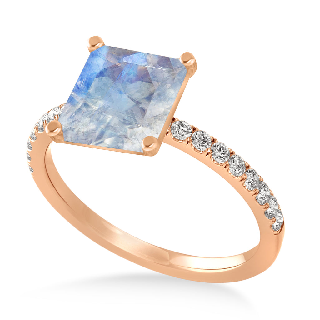 Princess Moonstone & Diamond Single Row Hidden Halo Engagement Ring 18k Rose Gold (0.81ct)