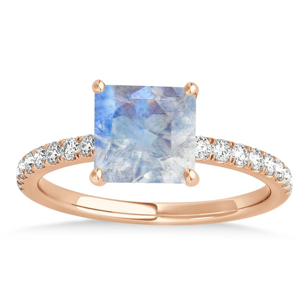 Princess Moonstone & Diamond Single Row Hidden Halo Engagement Ring 18k Rose Gold (0.81ct)