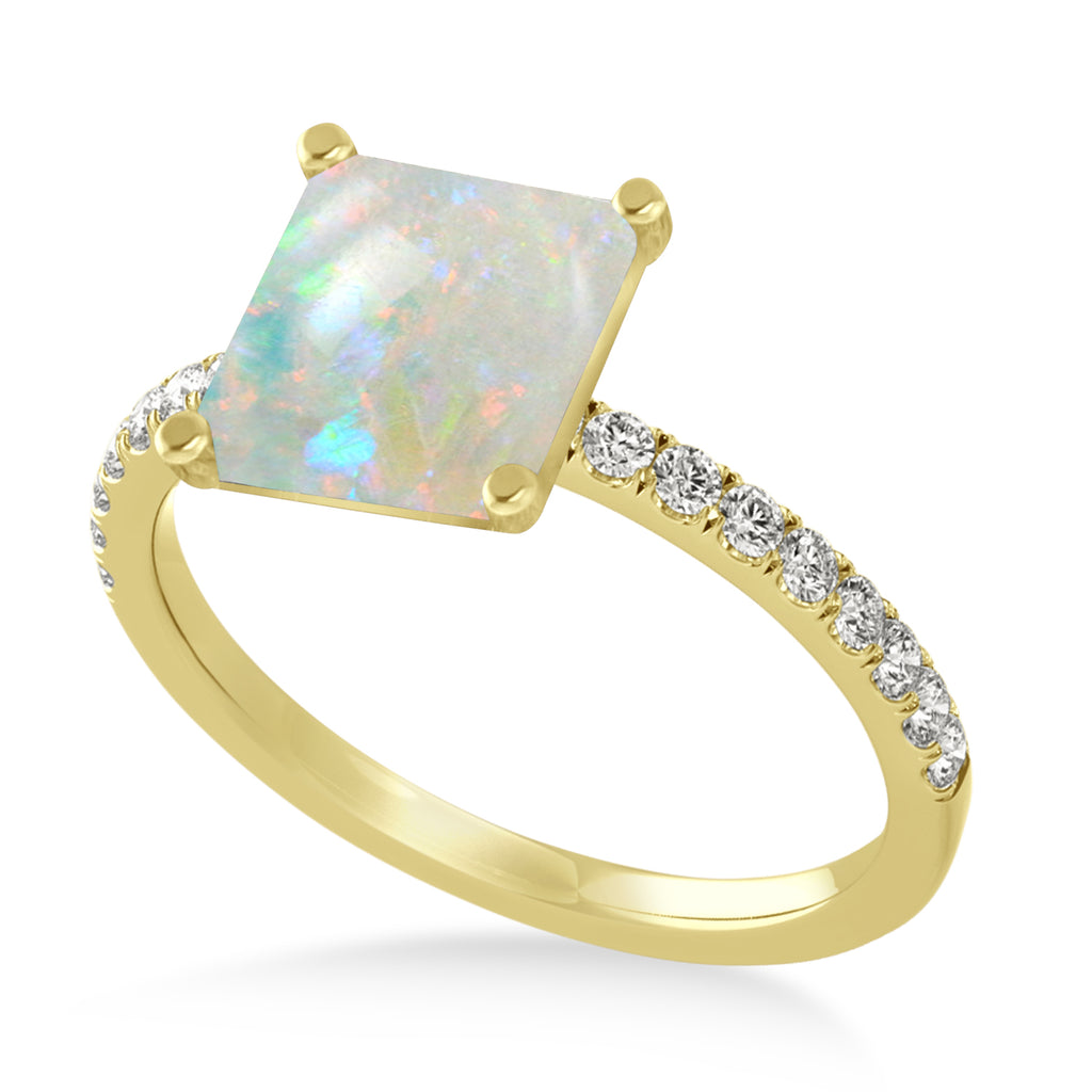 Princess Opal & Diamond Single Row Hidden Halo Engagement Ring 14k Yellow Gold (0.81ct)
