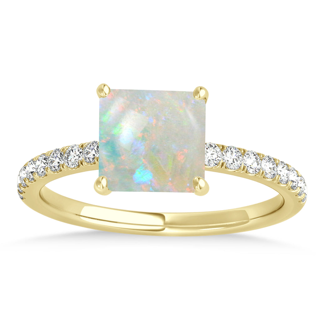 Princess Opal & Diamond Single Row Hidden Halo Engagement Ring 14k Yellow Gold (0.81ct)