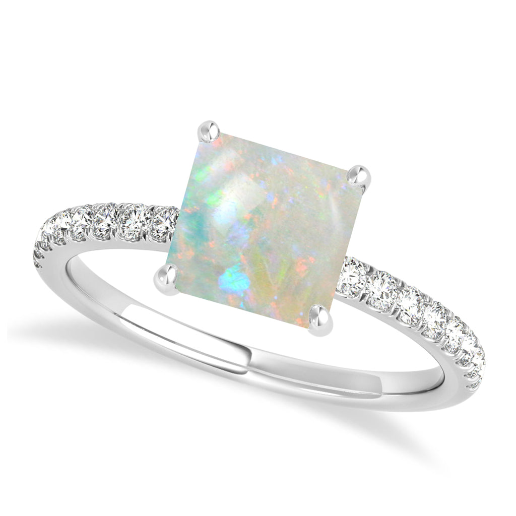 Princess Opal & Diamond Single Row Hidden Halo Engagement Ring 18k White Gold (0.81ct)