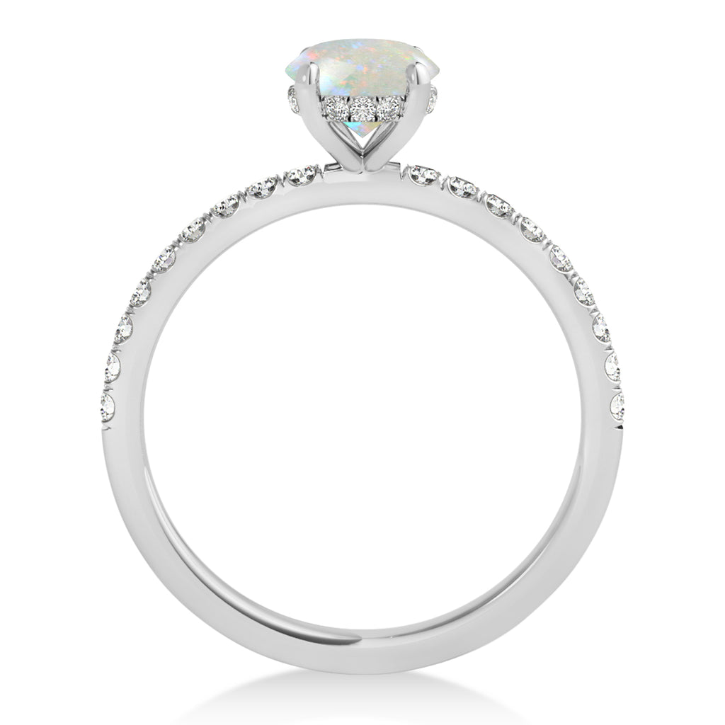 Princess Opal & Diamond Single Row Hidden Halo Engagement Ring 18k White Gold (0.81ct)