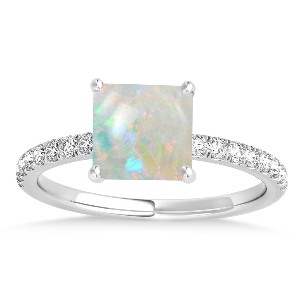 Princess Opal & Diamond Single Row Hidden Halo Engagement Ring 18k White Gold (0.81ct)