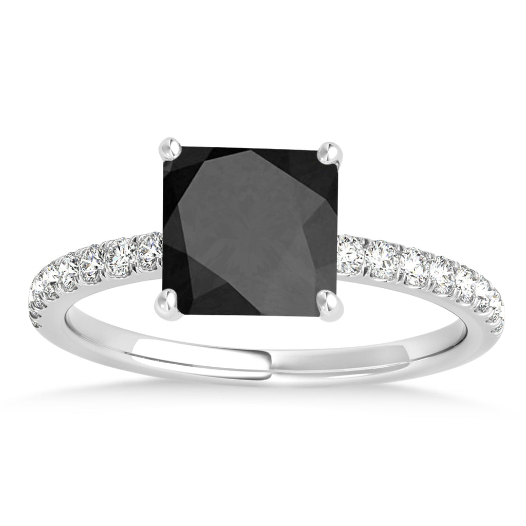 Princess Onyx & Diamond Single Row Hidden Halo Engagement Ring 14k White Gold (0.81ct)