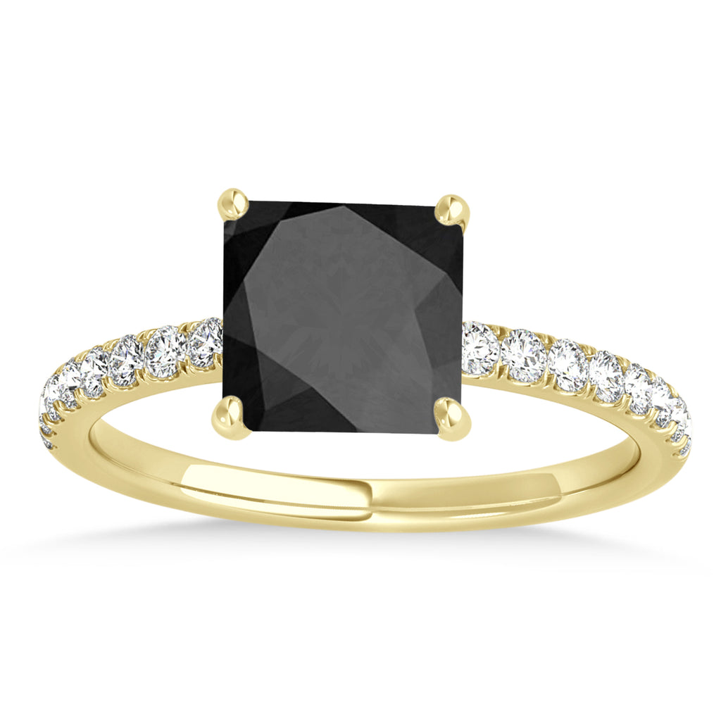 Princess Onyx & Diamond Single Row Hidden Halo Engagement Ring 14k Yellow Gold (0.81ct)