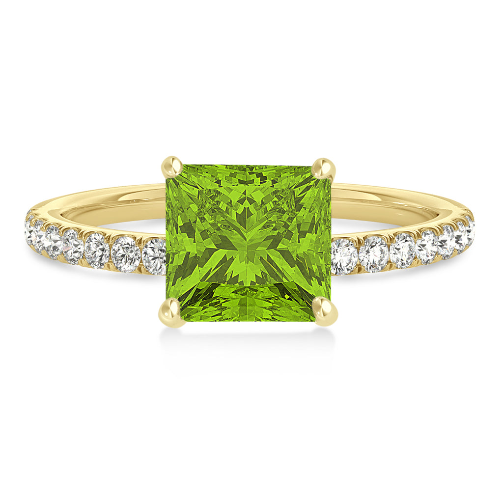 Princess Peridot & Diamond Single Row Hidden Halo Engagement Ring 14k Yellow Gold (0.81ct)