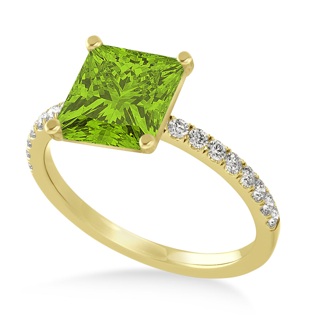 Princess Peridot & Diamond Single Row Hidden Halo Engagement Ring 14k Yellow Gold (0.81ct)