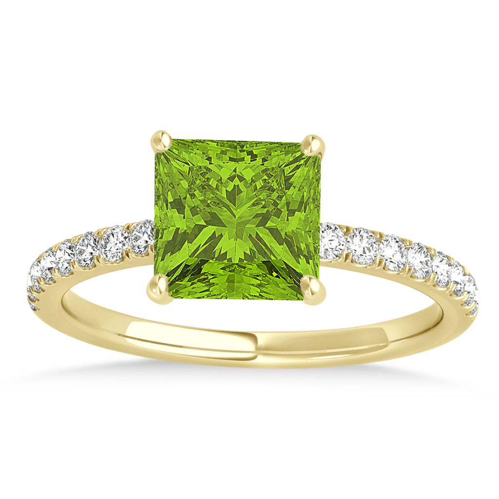 Princess Peridot & Diamond Single Row Hidden Halo Engagement Ring 14k Yellow Gold (0.81ct)