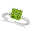 Princess Peridot & Diamond Single Row Hidden Halo Engagement Ring 18k White Gold (0.81ct)