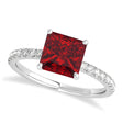 Princess Ruby & Diamond Single Row Hidden Halo Engagement Ring 14k White Gold (0.81ct)