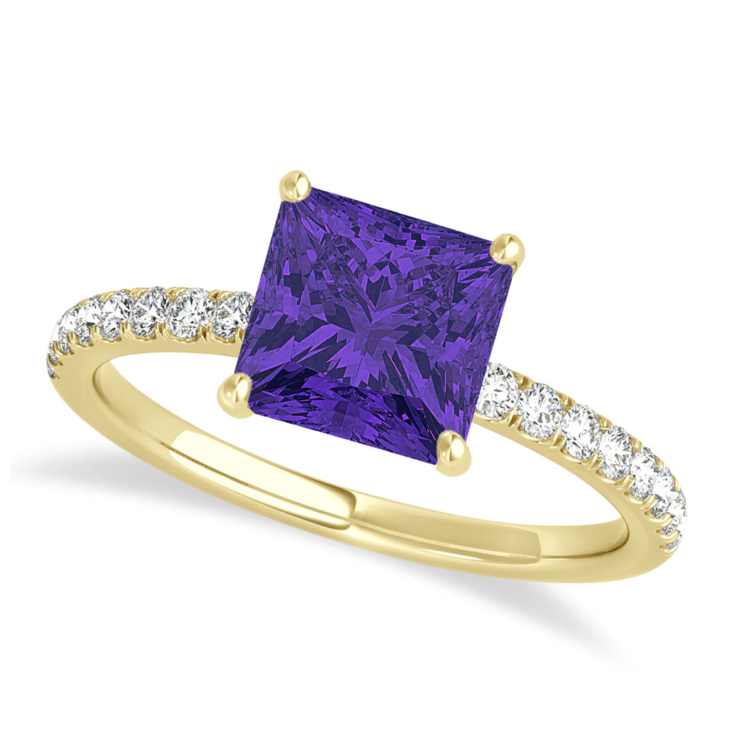 Princess Tanzanite & Diamond Single Row Hidden Halo Engagement Ring 14k Yellow Gold (0.81ct)