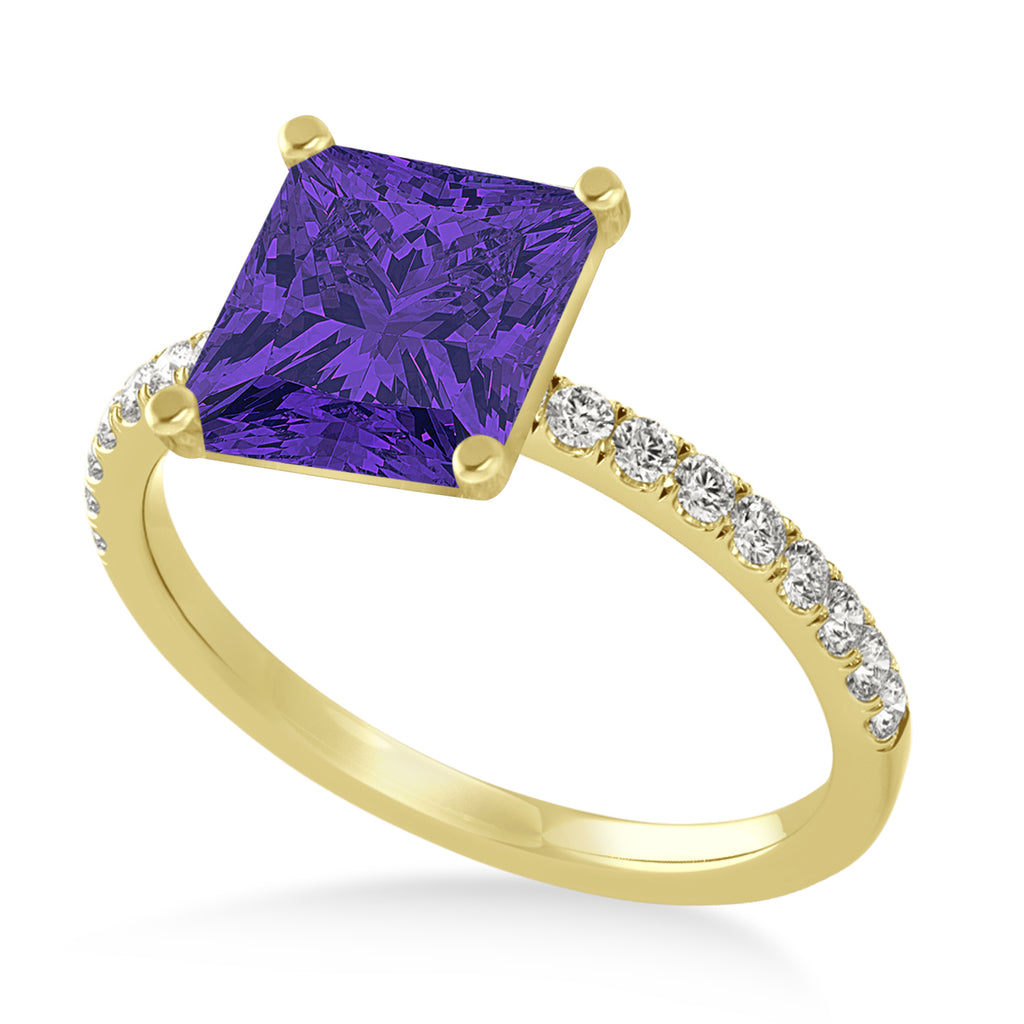 Princess Tanzanite & Diamond Single Row Hidden Halo Engagement Ring 14k Yellow Gold (0.81ct)