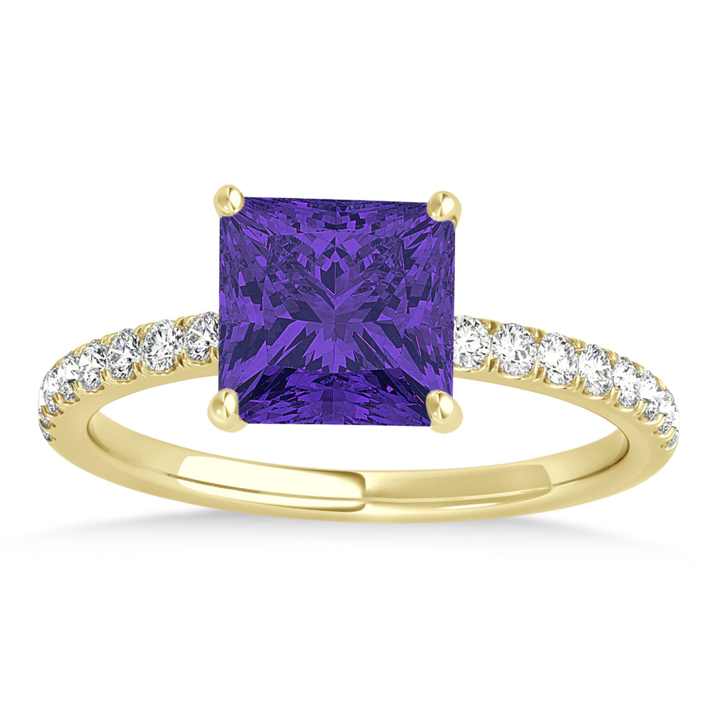 Princess Tanzanite & Diamond Single Row Hidden Halo Engagement Ring 14k Yellow Gold (0.81ct)