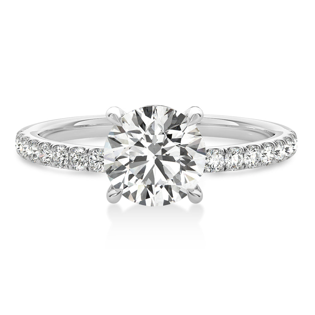 Round Diamond Single Row Hidden Halo Engagement Ring 18k White Gold (1.25ct)