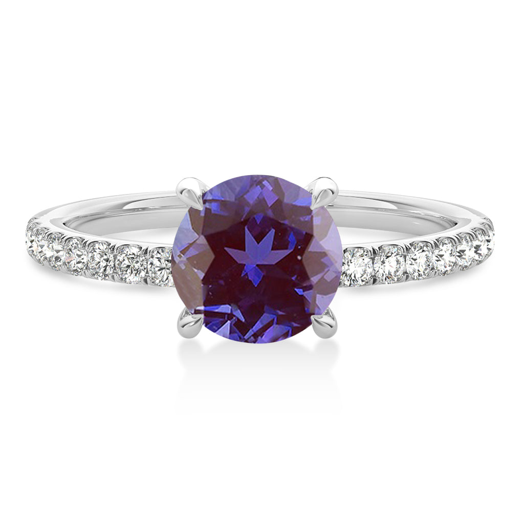 Round Alexandrite & Diamond Single Row Hidden Halo Engagement Ring 14k White Gold (1.25ct)