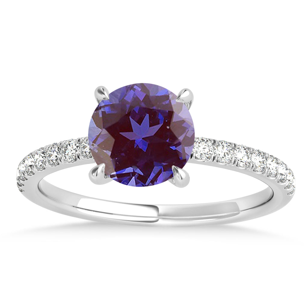 Round Alexandrite & Diamond Single Row Hidden Halo Engagement Ring 14k White Gold (1.25ct)